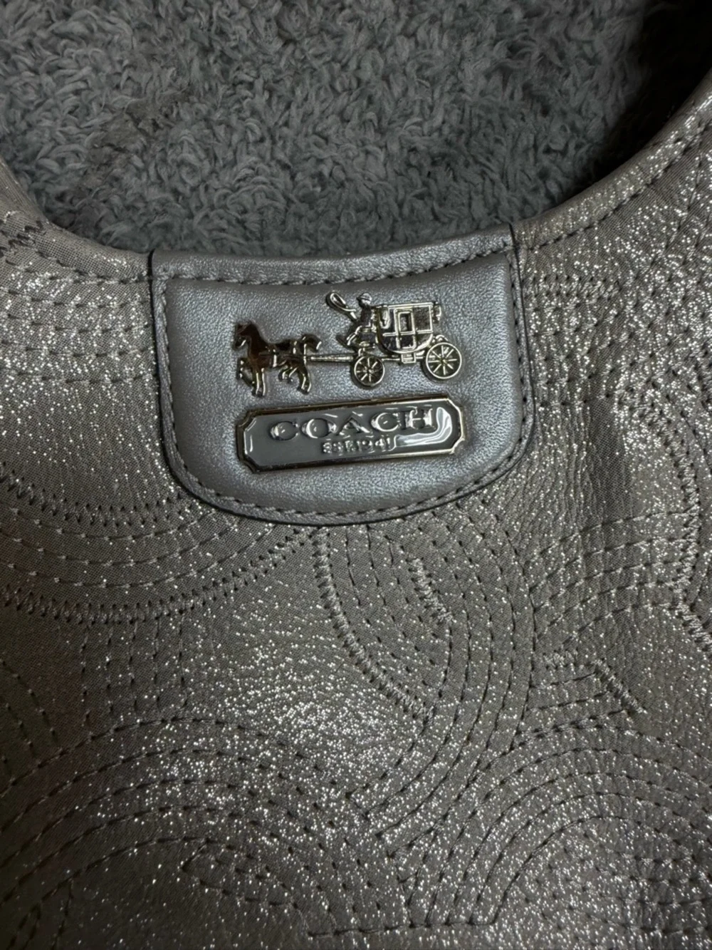 Coach Madison Maggie Shoulder Bag Silver Gray Leather
